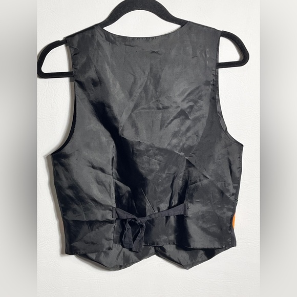 Black Silk Vest with Orange Pumpkin Embroidery Medium - Picture 4 of 7